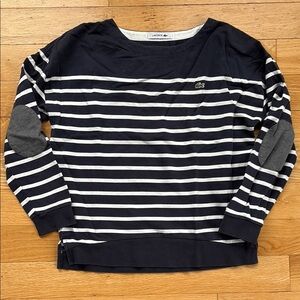 Lacoste Blue and White Long Sleeve Tee with Nautical Stripes